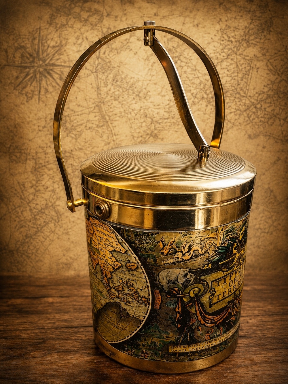 Vintage World Map Ice Bucket | Japan | Brass & Cartography Design
